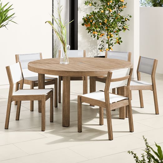 Portside Outdoor 60 Round Dining Table, Round Wooden Garden Table And 6 Chairs