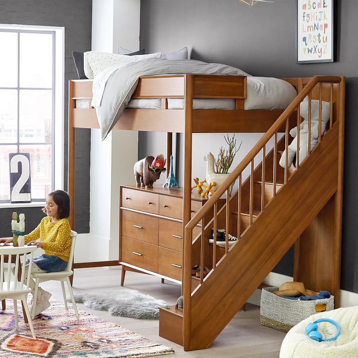 Mid Century Stair Loft Bed, Ryan Twin Over Full Stairs Bunk Beds