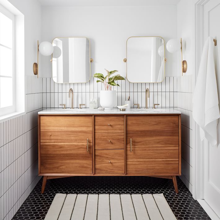 Mid Century Double Bathroom Vanity 63, Wood Vanity Bathroom