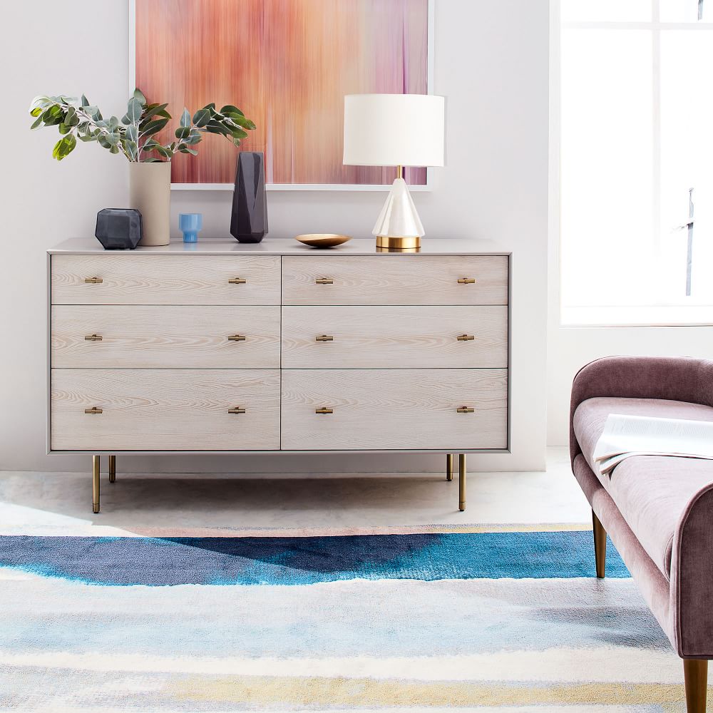 Modernist Wood & Lacquer 6-Drawer Dresser - Winter Wood.