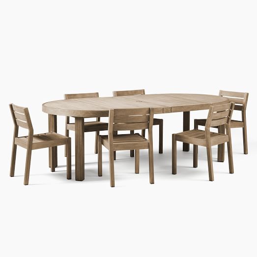 Portside Outdoor Round Expandable, Round Extendable Dining Table And Chairs Set