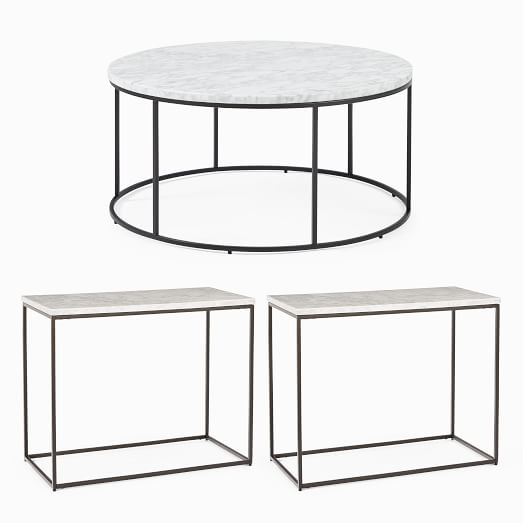 Streamline Round Coffee Table 2 Side Tables Set Marble