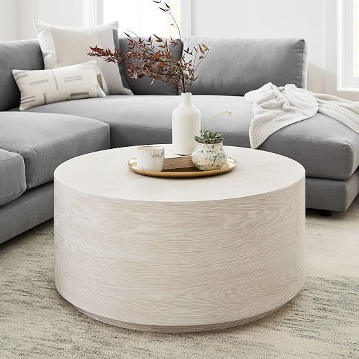Volume Round Drum Coffee Table Wood, White Wood Round Coffee Table