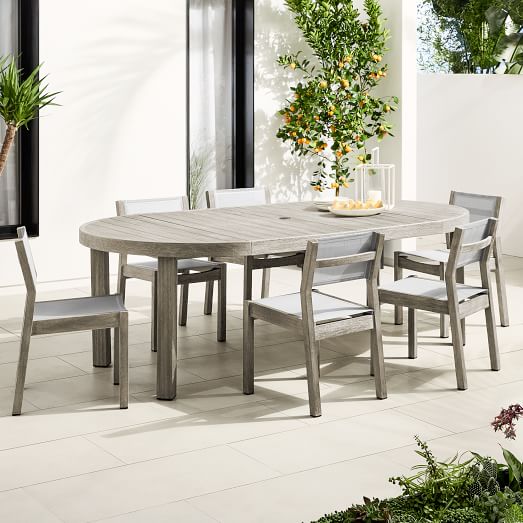 Portside Outdoor Expandable Round, Round Extendable Dining Table And Chairs Set