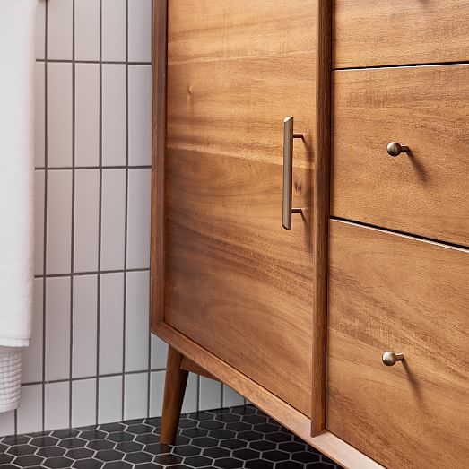 Mid Century Double Bathroom Vanity 63, Danish Modern Vanity