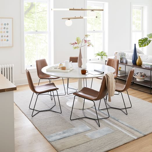 Slope Leather Dining Chair, Round Dining Room Table With Leather Chairs