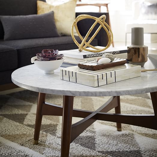 Reeve Mid Century Coffee Table Marble, Round Marble Coffee Table West Elm