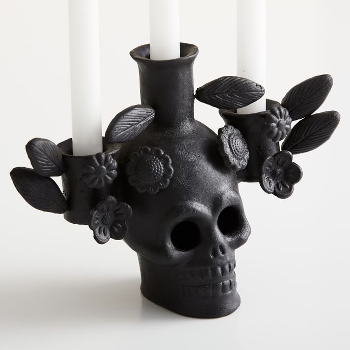 Terracotta Skull Candleabra, Black