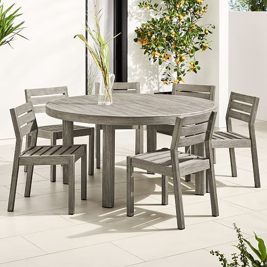 Portside Outdoor 60 Round Dining Table, Solid Wood Round Kitchen Table And Chairs
