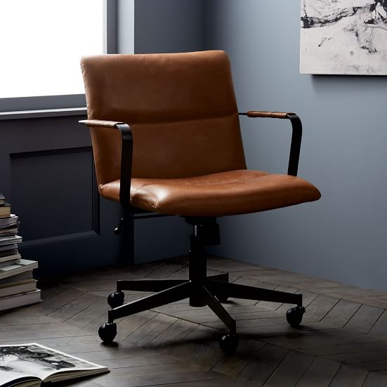 Cooper Mid-Century Leather Swivel Office Chair | West Elm