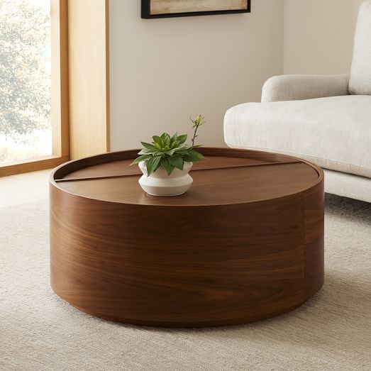 Volume Round Storage Coffee Table, Round White Side Table With Storage