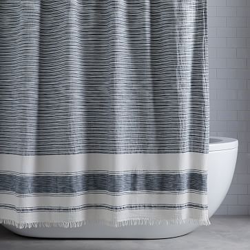 Organic Variegated Stripe Shower Curtain, Turkish Towel Shower Curtain