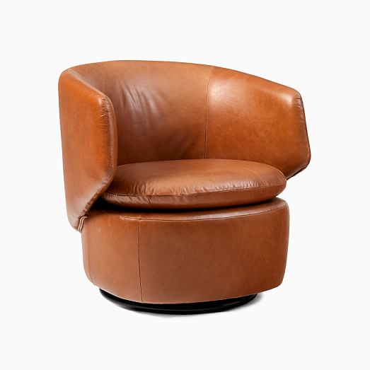 Crescent Leather Swivel Chair, Leather Swivel Rocker