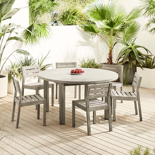 Portside Concrete Outdoor Round Dining, Farm Table With Chairs