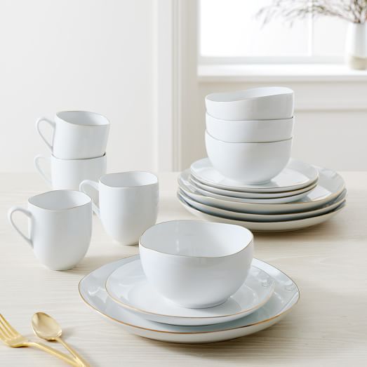 Organic Shaped Metallic Rimmed Dinnerware (Set of 16)