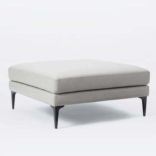 Andes Leather Ottoman, Grey Leather Ottoman