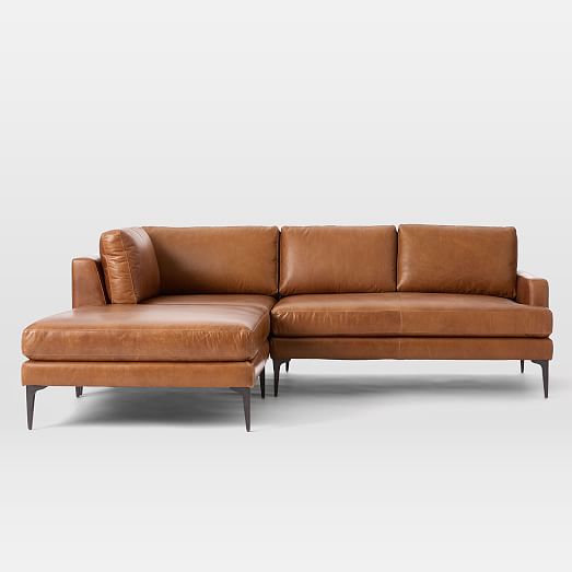 Andes Leather 3 Piece Chaise Sectional, West Elm Leather Sofa With Chaise