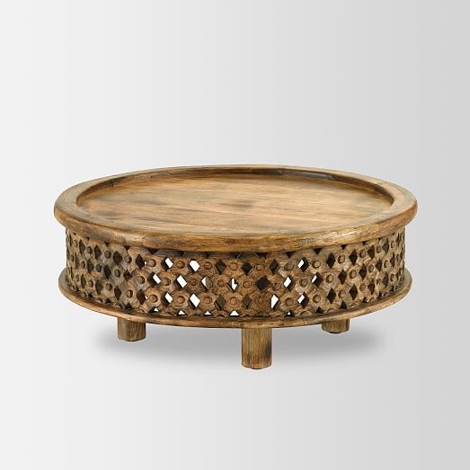 Carved Wood Coffee Table, Round Carved Wood Coffee Table West Elm