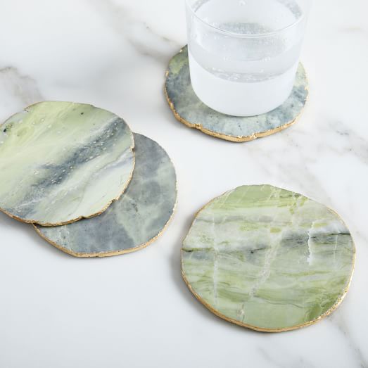 Set of 4 BOIS ART Genuine White Marble Stone Round Tea/Coffee/Wine Coaster 