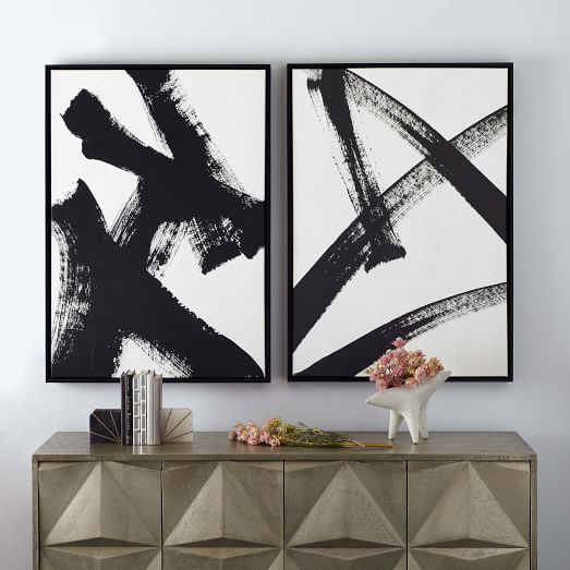 Abstract Ink Brush Framed Wall Art - Black & White