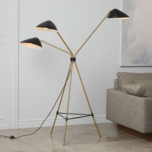 Curvilinear Mid Century 3 Light Floor Lamp, Mid Century Modern Curved Floor Lamp