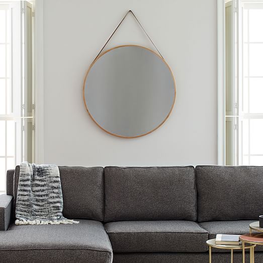 Modern Circle Wall Mirror Round Hang On Bedroom With Faux Leather Strap Decor