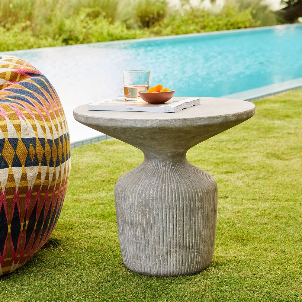 Tambor Concrete Outdoor Drum Side Table West Elm