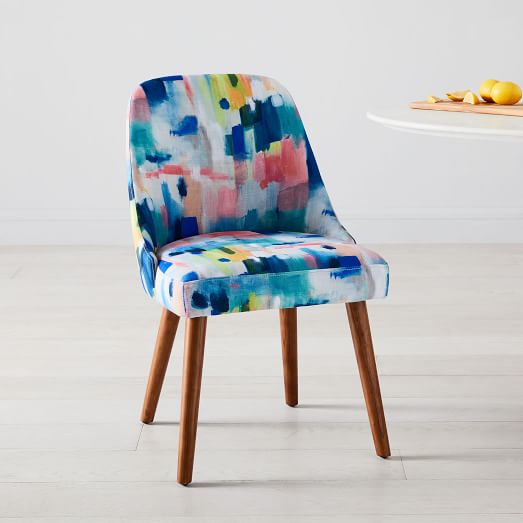 Mid Century Upholstered Dining Chair, Printed Fabric Dining Chairs
