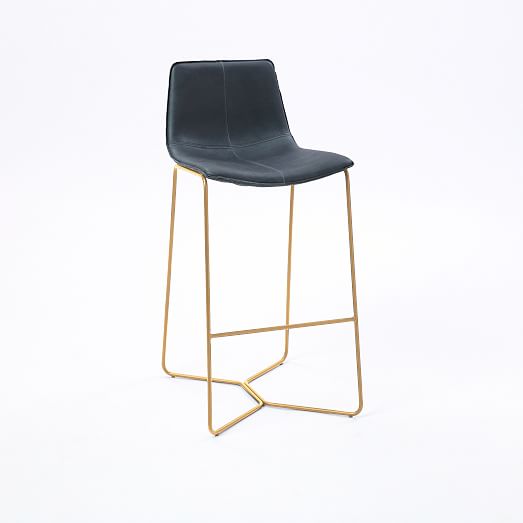 Slope Leather Bar Counter Stools, Gold Leather Counter Stools