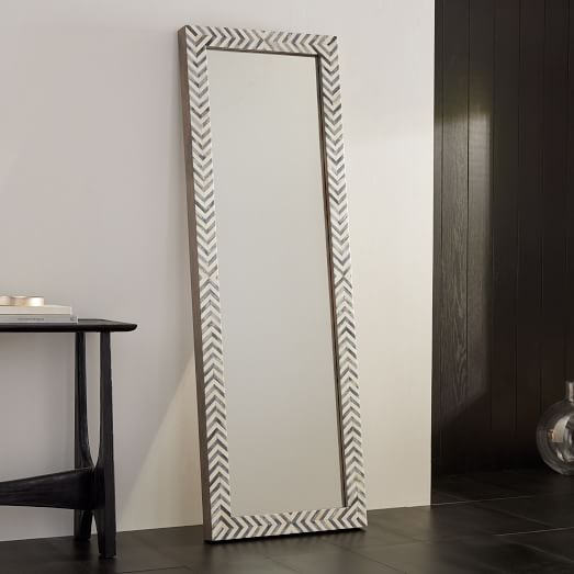 Parsons Gray Herringbone Floor Mirror, Diy Floor Stand For Mirror