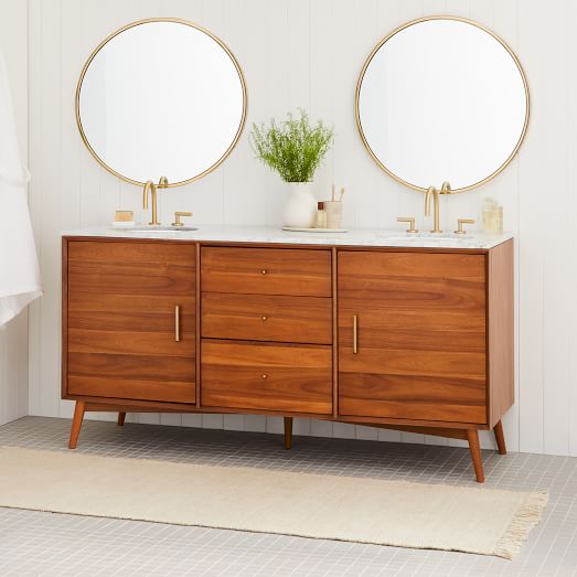 Mid Century Double Bathroom Vanity 72 Acorn Mid Century Double Bathroom Vanity 72, 72 Linear Double Bathroom Vanity Mid Century Walnut