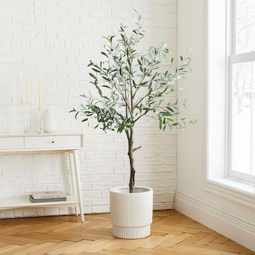 Faux Olive Tree Large White Fluted, Large Wooden Planters For Olive Trees