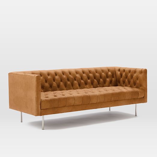 Modern Chesterfield Vegan Leather Sofa, How To Modernize A Brown Leather Couch