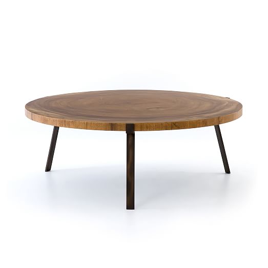 Natural Wood Round Coffee Table, Concentric Circles Coffee Tables