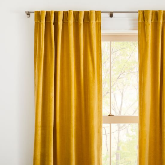 Cotton Velvet Curtain - Dark Horseradish | West Elm