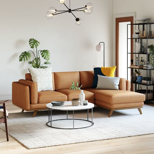 Zander Leather 2 Piece Chaise Sectional, Tan Leather Sofa West Elm