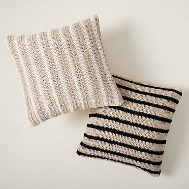 Crochet Linen Stripe Pillow Cover