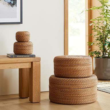 Modern Weave Rattan Round Storage Bins Collection - Natural