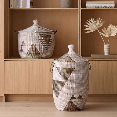 Graphic Millet Lidded Baskets - Black/White