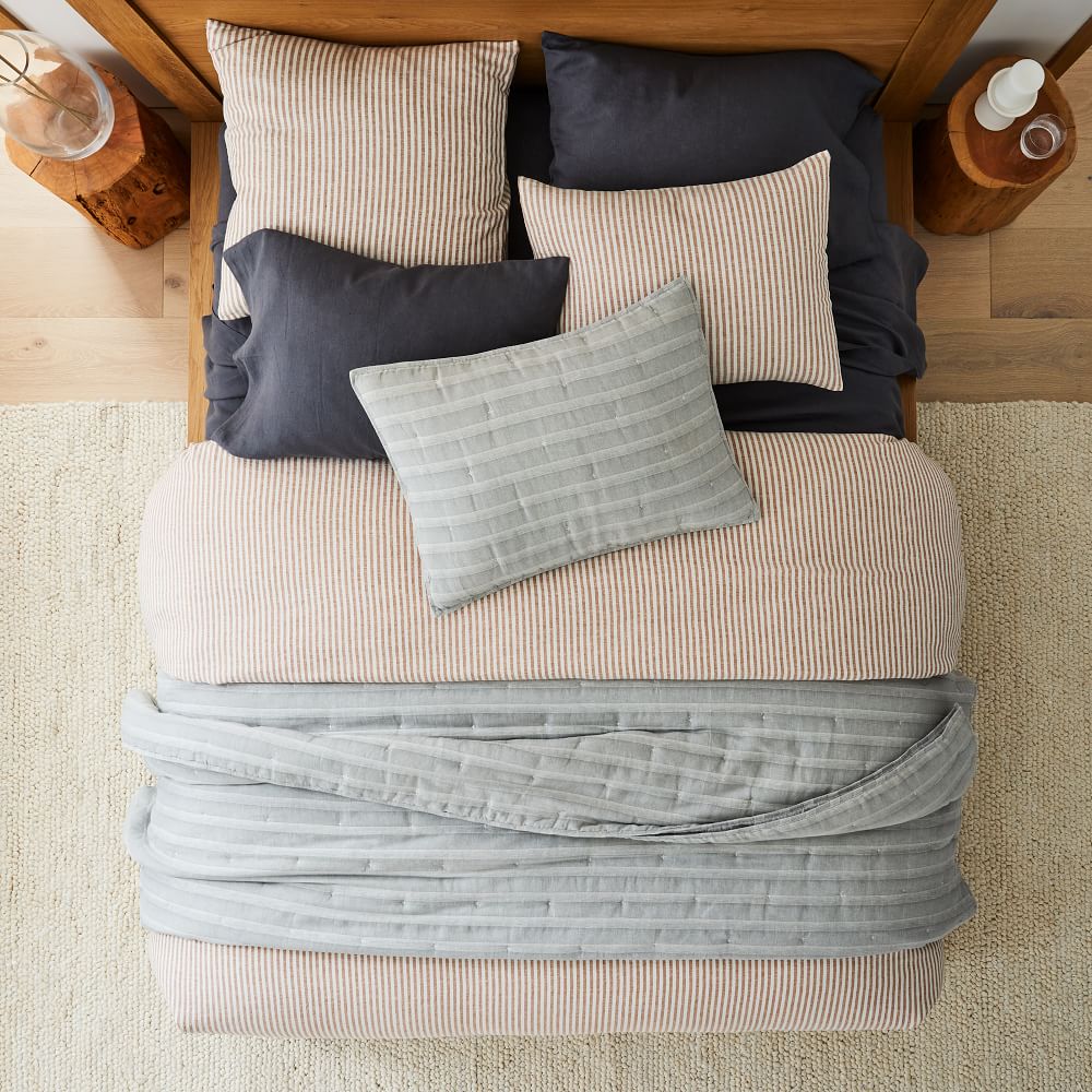 Euro Linen Classic Stripe Duvet, F/Q, Slate West Elm