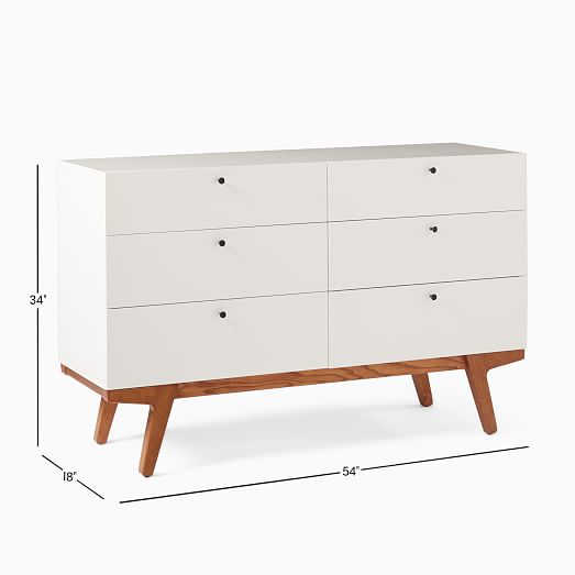 Modern 6 Drawer Dresser, 60 Inch Tall White Dresser