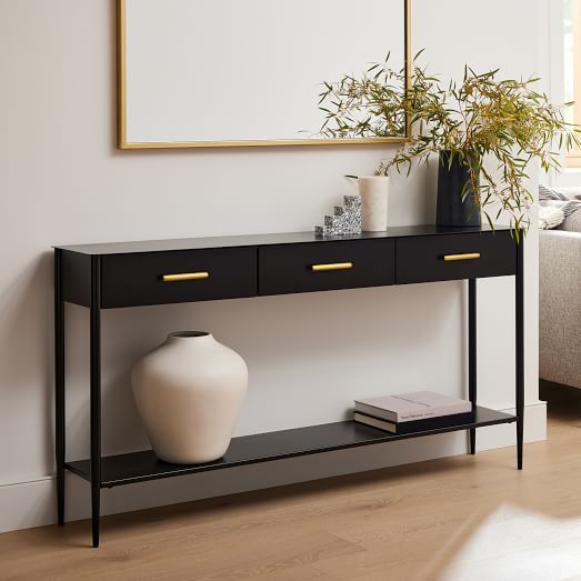 Metalwork Console, Décor Therapy Taylor 4 Drawer Console Table In Black