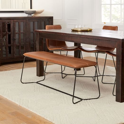 Slope Leather Dining Bench, West Elm Sierra Dining Table