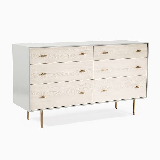 Modernist Wood Lacquer 6 Drawer, 6 Drawer Vertical Dresser White