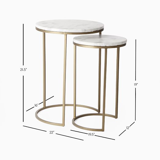 Marble Round Nesting Side Table Set Of 2, Round Marble Top Nesting Coffee Tables