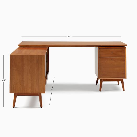 Mid Century Modular L Shaped Desk, Mid Century Modern Desk With File Drawers