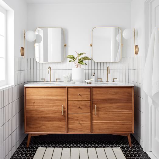 Mid Century Double Bathroom Vanity 63, What Is The Size Of A Double Sink Vanity