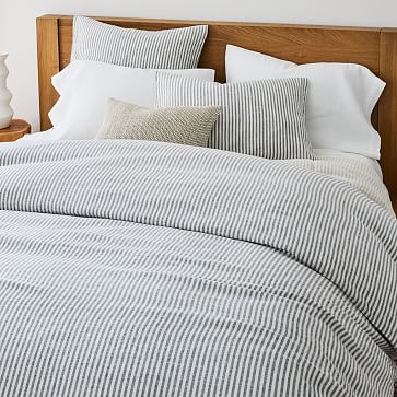 European Flax Linen Classic Stripe, Grey And White Striped Duvet Cover Queen