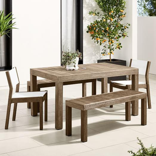 Portside Outdoor 58 5 Dining Table, Dining Room Table With Bench And Two Chairs