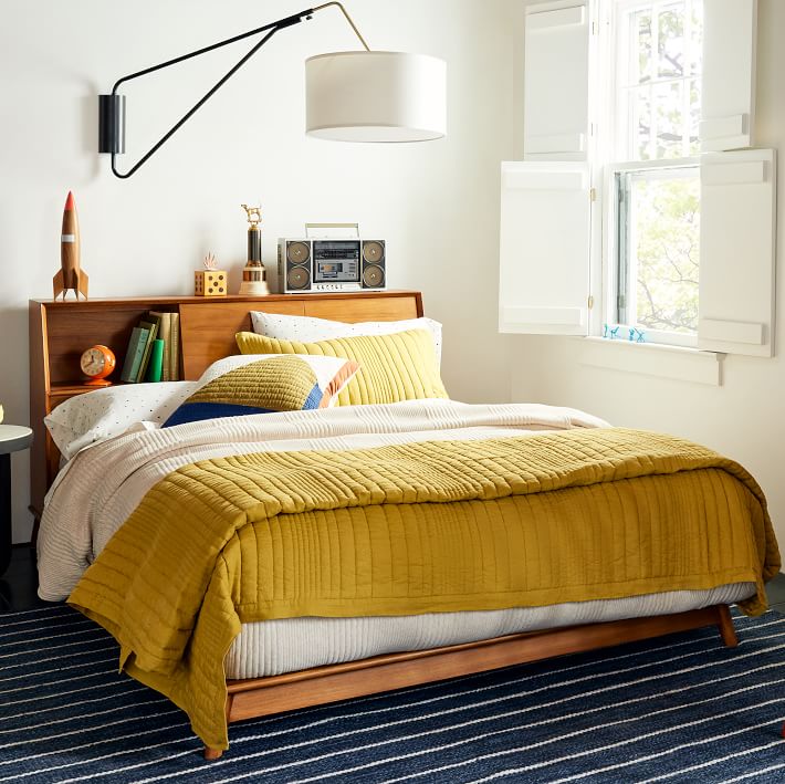 Mid Century Headboard Storage Platform Bed, How To Keep A Bed Frame From Sliding Windows